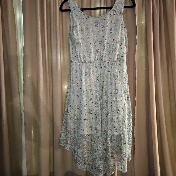 Love Reign Light Teal Lace Floral High Lo Dress - Picture 2 of 5